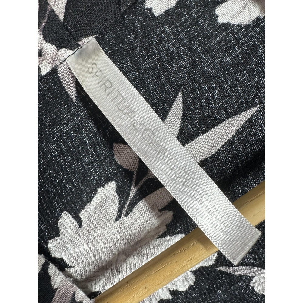 Spiritual Gangster Kimono Blouse Womens S/M Black Floral Tie Waist 3/4 Sleeve - Picture 3 of 10